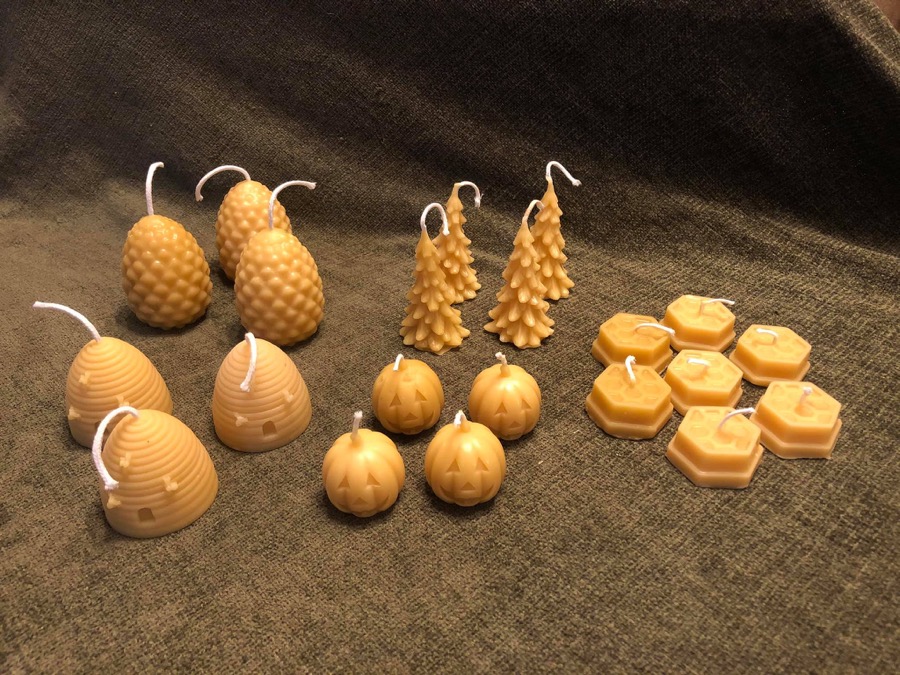 A range of handmade beeswax candles